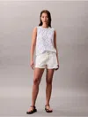 Calvin Klein Women's Printed Chiffon Sleeveless Top In White