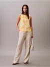 Calvin Klein Women's Printed Chiffon Sleeveless Shell In Yellow