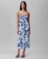 Calvin Klein Women's Printed Chiffon Slip Dress In Poseidon