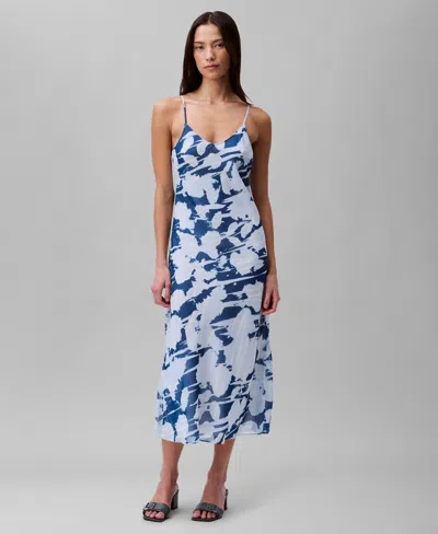 Calvin Klein Women's Printed Chiffon Slip Dress In Poseidon