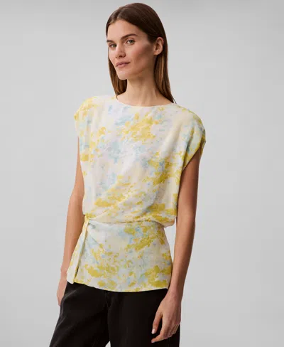 Calvin Klein Women's Printed Chiffon Twist-front Top In Surf Blue