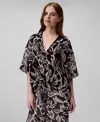 Calvin Klein Women's Printed V-neck Faux-wrap Blouse In Black