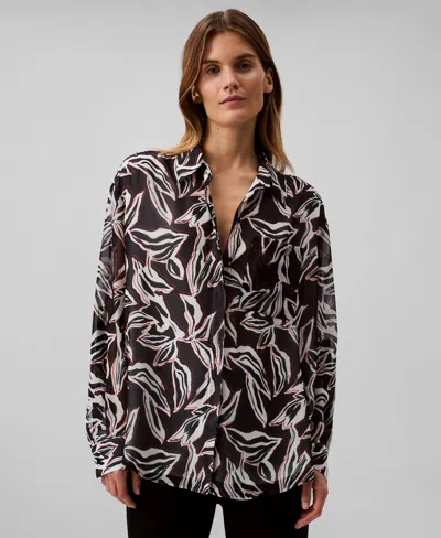 Calvin Klein Women's Printed Classic Button-front Shirt In Black Print