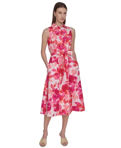 CALVIN KLEIN WOMEN'S PRINTED COTTON TIE-WAIST SHIRTDRESS