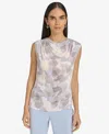 Calvin Klein Petite Draped-neck Sleeveless Top In Cream Multi