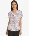 Calvin Klein Petite Draped-neck Sleeveless Top In Grey Multi