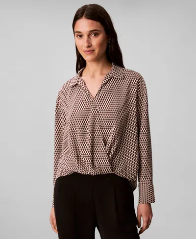Calvin Klein Women's Printed Crepe Long Sleeve Top In Multi