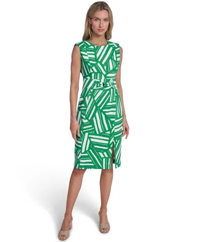 Calvin Klein Women's Printed Crew Neck Sheath Dress In Green