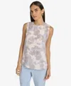 Calvin Klein Petite Draped-neck Sleeveless Top In Cream Multi