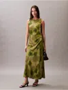 Calvin Klein Women's Printed Crushed Satin Midi Dress In Green