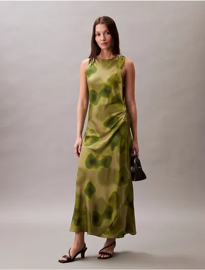 Calvin Klein Women's Printed Crushed Satin Midi Dress In Green