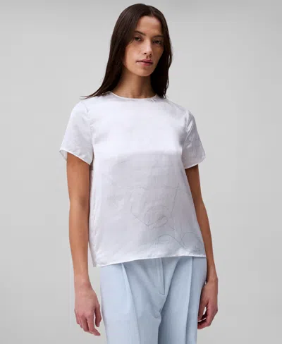 Calvin Klein Women's Printed Crushed Satin Top In Brilliant White