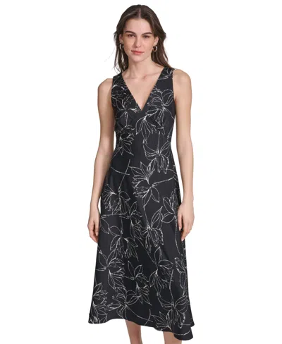Calvin Klein Women's Printed Double V-neck Dress In Black Cream