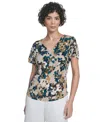 Calvin Klein Women's Printed Flutter-sleeve V-neck Top In Multi