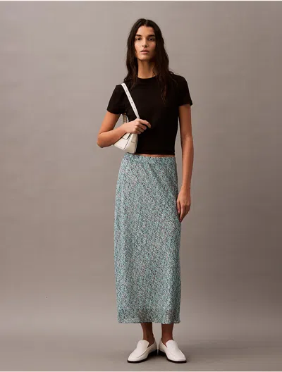 Calvin Klein Women's Printed Georgette Midi Skirt In Aqua
