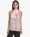 Calvin Klein Women's Printed Halter High-neck Top In Grey Multi