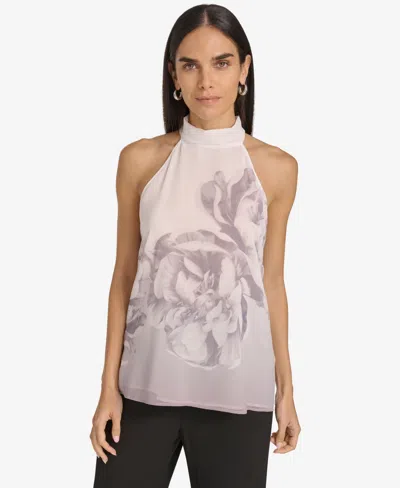Calvin Klein Women's Printed Halter High-neck Top In Grey Multi