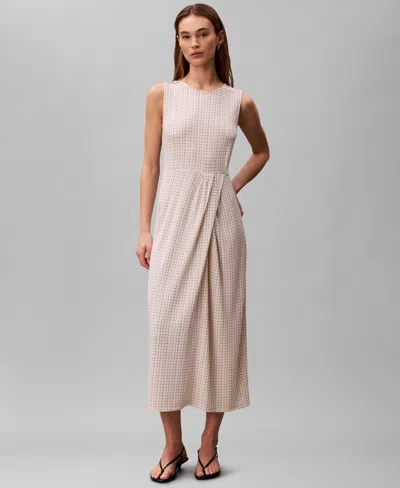 Calvin Klein Women's Printed Jersey Round Neck Sleeveless Midi Dress In Neutral