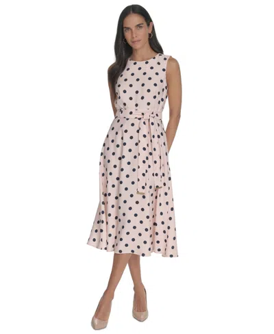 Calvin Klein Women's Printed Jewel-neck Tie-waist Dress In Blossom Indigo