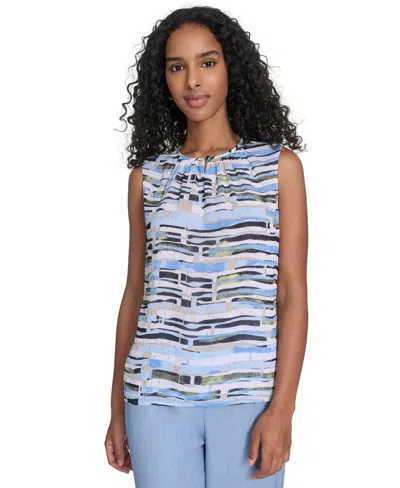 Calvin Klein Women's Printed Keyhole-neck Sleeveless Blouse