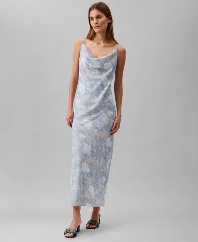 Calvin Klein Women's Printed Cowl-neck Slip Dress In Tofu