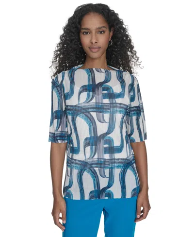 Calvin Klein Women's Printed Mesh Blouse In Corsica Multi