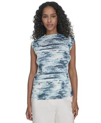 CALVIN KLEIN WOMEN'S PRINTED MESH SLEEVELESS BLOUSE