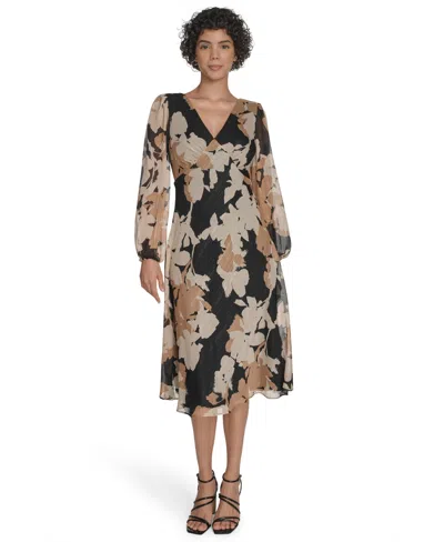 Calvin Klein Women's Printed Midi Dress In Brown