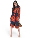 Calvin Klein Plus Size Long-sleeve Printed Midi Dress In Black