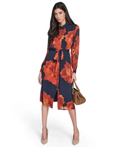 Calvin Klein Plus Size Long-sleeve Printed Midi Dress In Multi