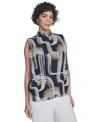 Calvin Klein Abstract Mock Neck Micropleat Shell In Blue