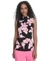 Calvin Klein Mock Neck Sleeveless Draped Top In Black Multi