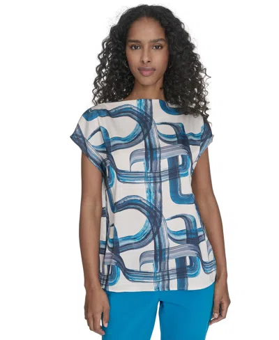 Calvin Klein Women's Printed Mock-neck Top In Corsica Multi