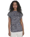 Calvin Klein Women's Printed Mock-neck Top In Navy,cream