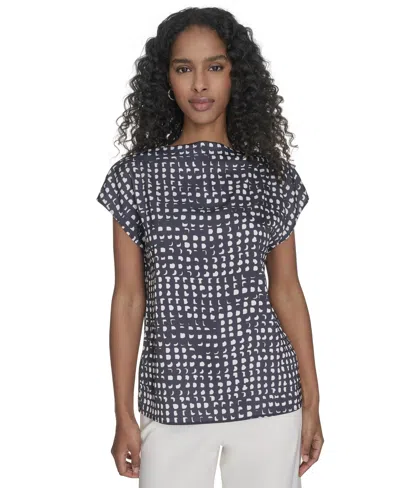 Calvin Klein Women's Printed Mock-neck Top In Navy,cream