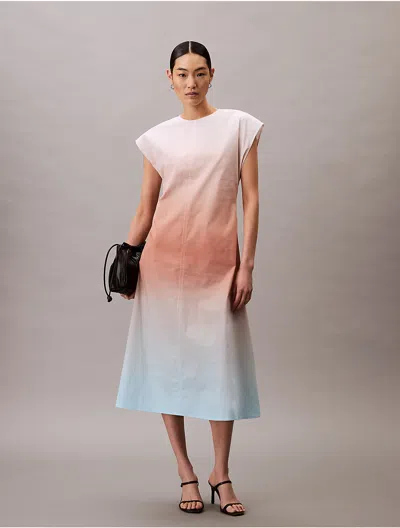 Calvin Klein Women's Printed Poplin Ombre Midi Dress