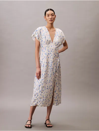 Calvin Klein Women's Printed Satin Midi Dress In Neutral