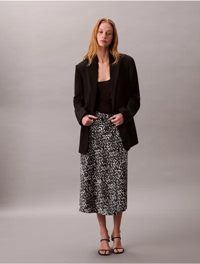 Calvin Klein Women's Printed Satin Midi Skirt In Black