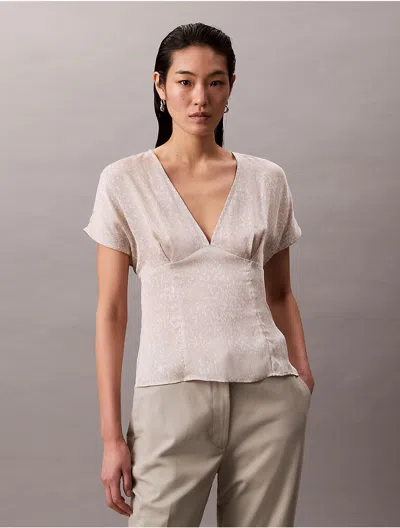 Calvin Klein Women's Printed Satin V-neck Blouse