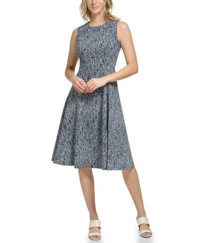 Calvin Klein Women's Printed Sleeveless A-line Dress In Wind Black