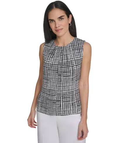 Calvin Klein Women's Printed Sleeveless Pleat Neck Camisole Top In Multi