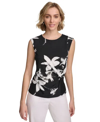 Calvin Klein Women's Printed Sleeveless Top In Black Multi