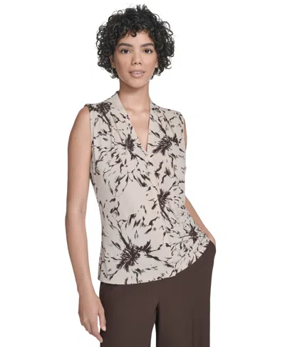 Calvin Klein Women's Printed Sleeveless V-neck Blouse In Gold