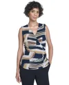 Calvin Klein Women's Printed Surplice-neck Ruched Blouse In Blue