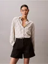 Calvin Klein Women's Printed Tencel Blend Roll Tab Shirt In Gray