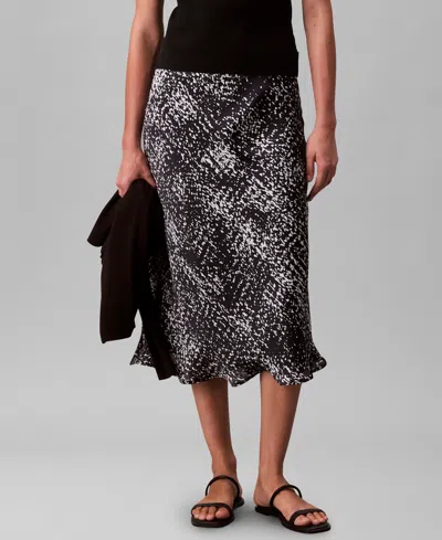 Calvin Klein Women's Printed Textured Satin Midi Skirt