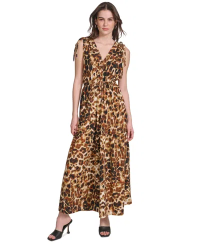 Calvin Klein Women's Printed Tie-shoulder Maxi Dress In Terra Mult
