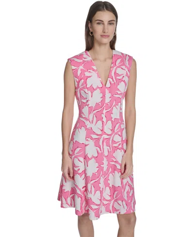 Calvin Klein Women's Printed V-neck Midi Dress In Pink