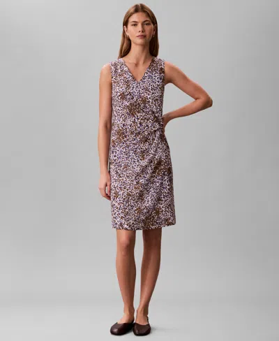 Calvin Klein Women's Printed V-neck Mini Dress In Purple