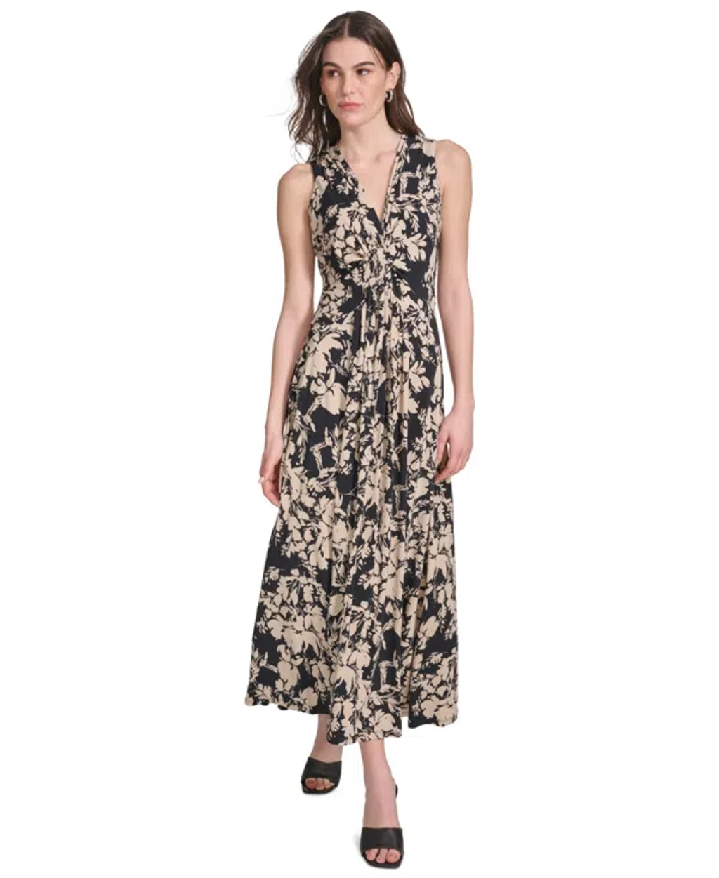 Calvin Klein Women's Printed V-neck Sleeveless Maxi Dress In Black Latte |  ModeSens
